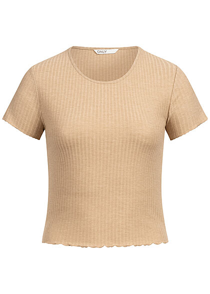 ONLY Dames NOOS T-shirt met ruches donkerbeige