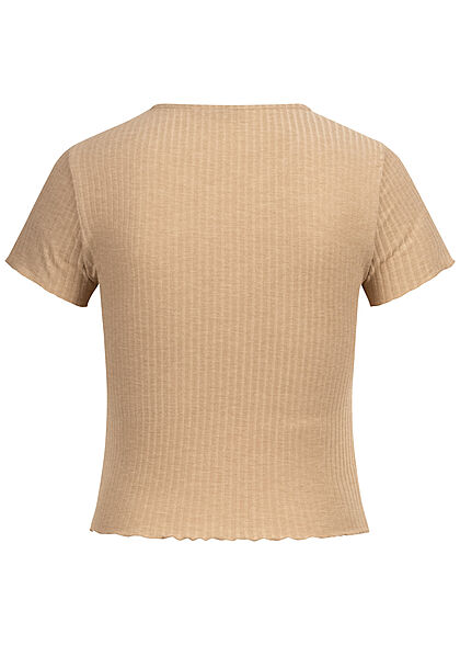 ONLY Dames NOOS T-shirt met ruches donkerbeige