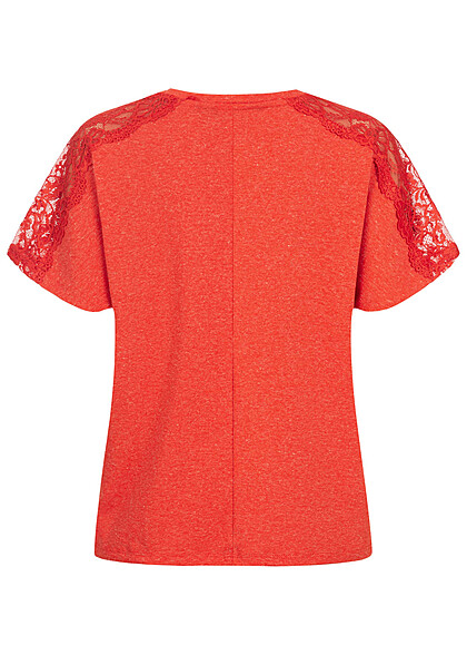 Vero Moda Dames T-shirt met V-hals en structuurstof oranje