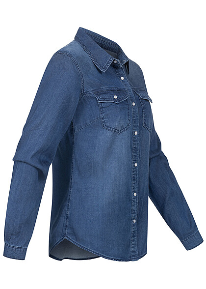 VILA Dames NOOS Denim Shirt met borstzakken donkerblauw