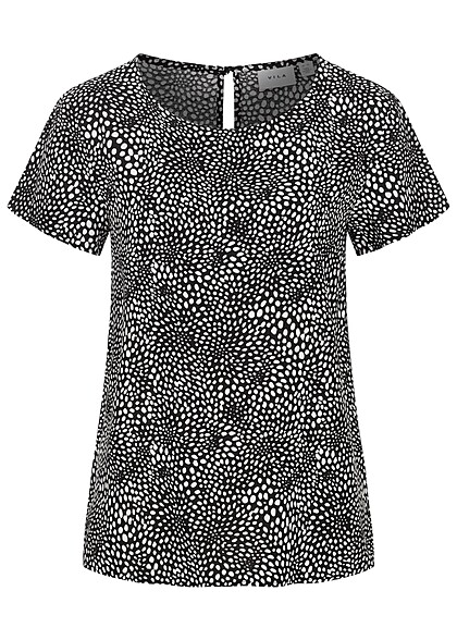 VILA Dames NOOS Viscose Blouse met korte mouwen en print zwart wit