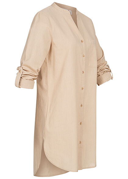 VILA Dames Tuniekshirt met omgeslagen mouwen en borstzakje beige