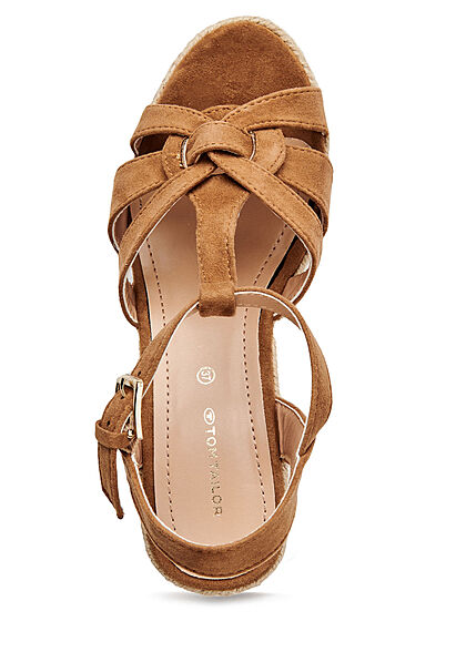 Tom Tailor Dames Sandaaltje in suede look met sleehak bruin
