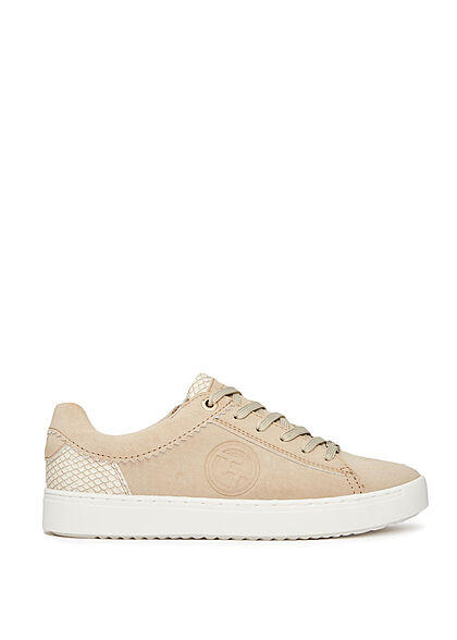 Tom Tailor Dames Sneaker met memory foam slangenleder look beige