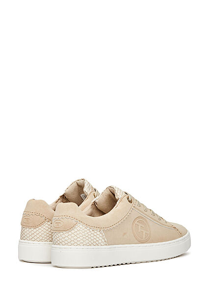 Tom Tailor Dames Sneaker met memory foam slangenleder look beige
