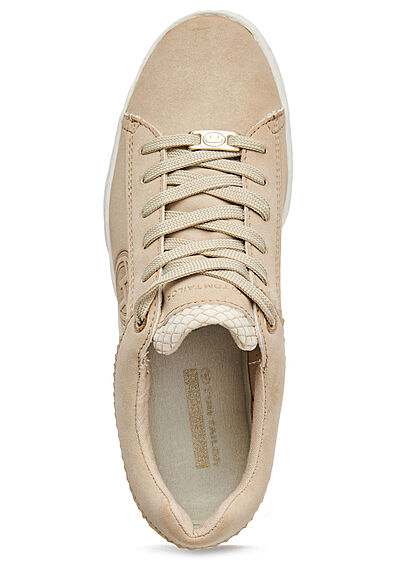 Tom Tailor Dames Sneaker met memory foam slangenleder look beige