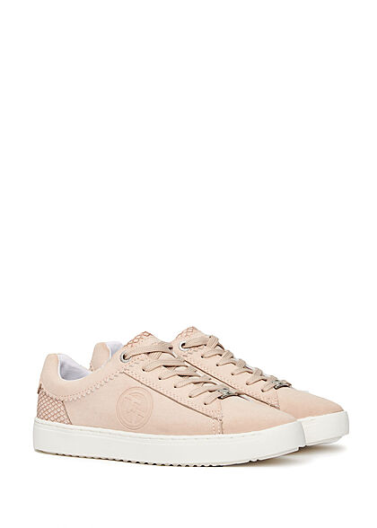 Tom Tailor Dames Sneaker met memory foam slangenleder look lichtroze