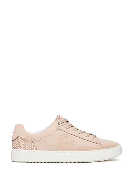 Tom Tailor Dames Sneaker met memory foam slangenleder look lichtroze