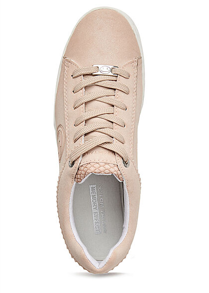 Tom Tailor Dames Sneaker met memory foam slangenleder look lichtroze