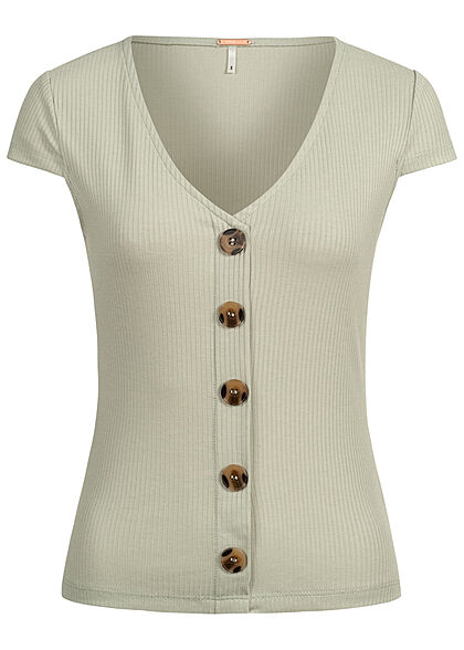 Aiki Dames T-Shirt met V-hals en sierknopen lichtgroen - Art.-Nr.: 22030772