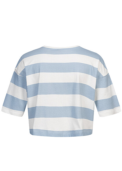 ONLY Dames T-Shirt court  rayures bleu blanc