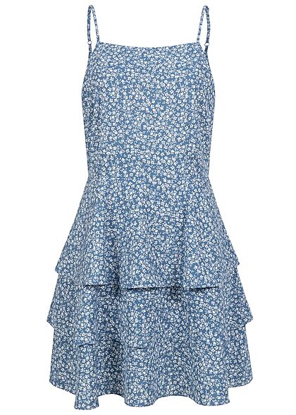 Aiki Dames Mini Jurk met rits en bloemenprint blauw wit