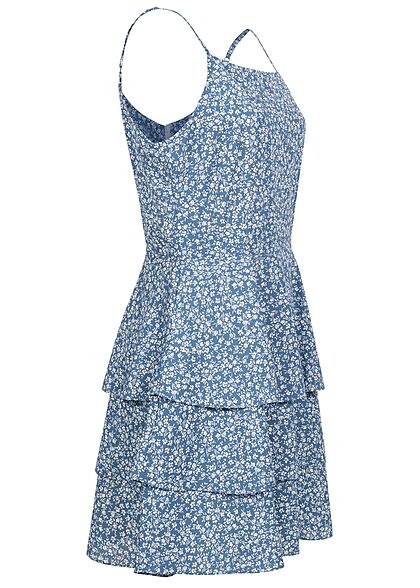 Aiki Dames Mini Jurk met rits en bloemenprint blauw wit