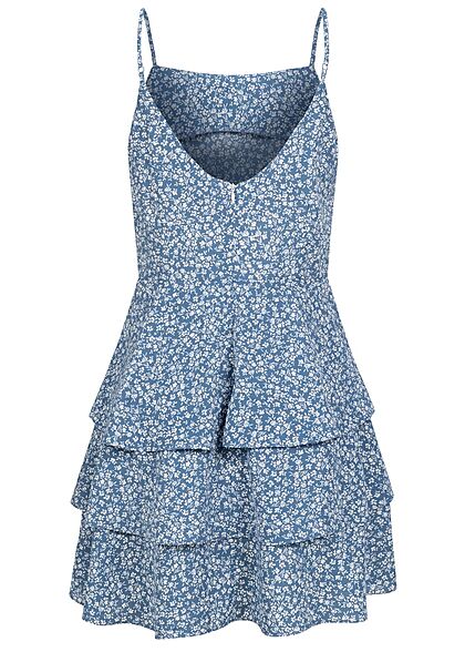 Aiki Dames Mini Jurk met rits en bloemenprint blauw wit