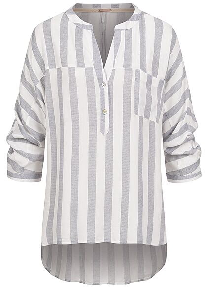 Aiki Dames Viscose Blouse met V-hals knopen en 3/4 mouwen strepen blauw wit