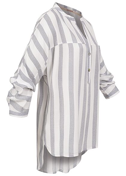 Aiki Dames Viscose Blouse met V-hals knopen en 3/4 mouwen strepen blauw wit