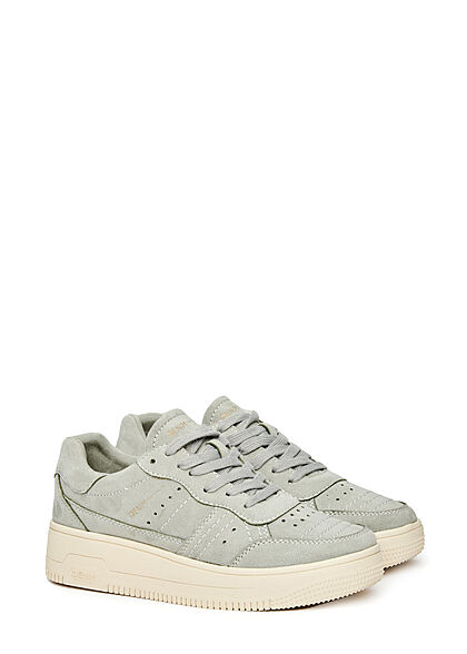 Tom Tailor Denim Dames Plateau Sneaker velours optisch grijs beige