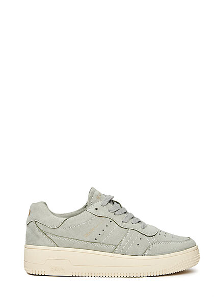 Tom Tailor Denim Dames Plateau Sneaker velours optisch grijs beige