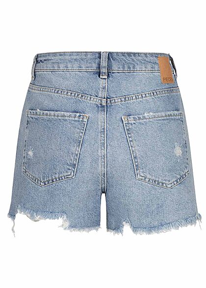 Pieces Dames NOOS Jeans Korte broek met 5 zakken en franjes lichtblauw denim