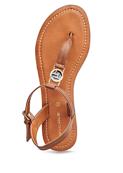 Tom Tailor Dames Sandalen van kunstleder met logo embleem bruin