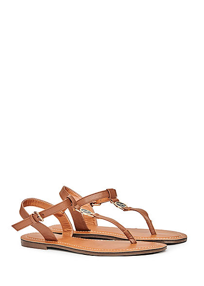 Tom Tailor Dames Sandalen van kunstleder met logo embleem bruin