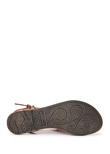 Tom Tailor Dames Sandalen van kunstleder met logo embleem bruin