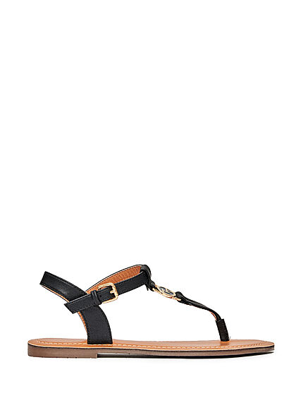 Tom Tailor Dames Sandalen van kunstleder met logo embleem zwart