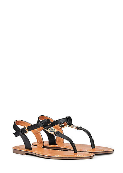 Tom Tailor Dames Sandalen van kunstleder met logo embleem zwart