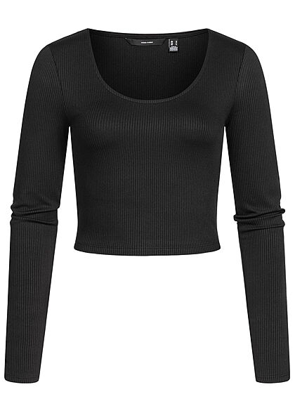 Vero Moda Dames Cropped Shirt met lange mouwen en knopen zwart
