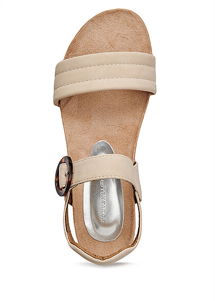 Tom Tailor Dames Sandaal met leo-opdruk en gesp beige