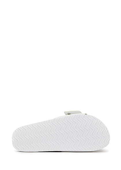 Tom Tailor Damen Schuh flache Sandale aus Kunstleder mit Schnalle weiss