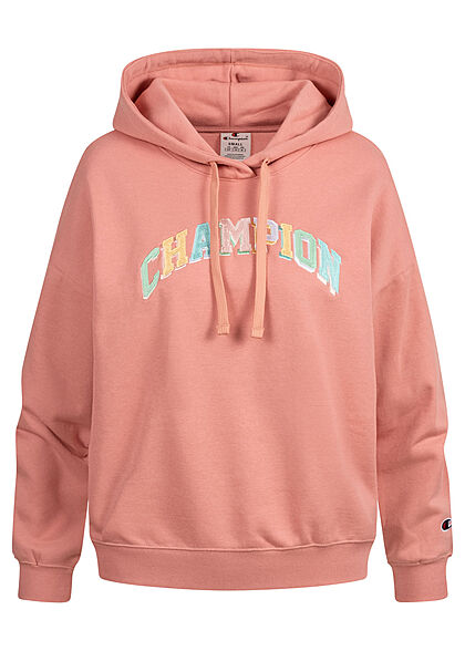 Champion Damen Hoodie mit Logo Stickerrei Kapuze & Tunnelzug peach orange mc