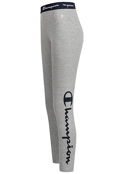 Champion Damen Cropped Leggings mit Logo Print & Gummibund grau