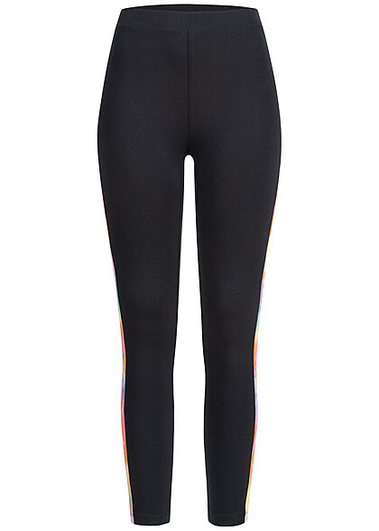 Champion Damen Cropped Leggings mit Multicolor Logo Band seitl. schwarz mc