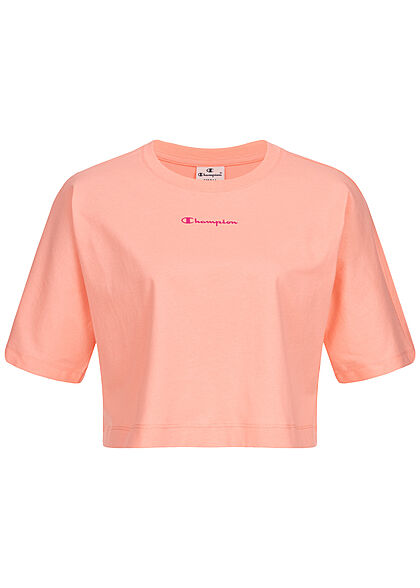 Champion Damen Crop Top T-Shirt mit Logo Backprint peach orange rose