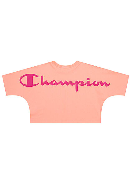 Champion Damen Crop Top T-Shirt mit Logo Backprint peach orange rose