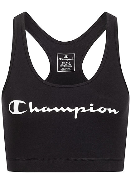Champion Damen Performance Crop Tank Top Bra mit Logo Print schwarz - Art.-Nr.: 22031029