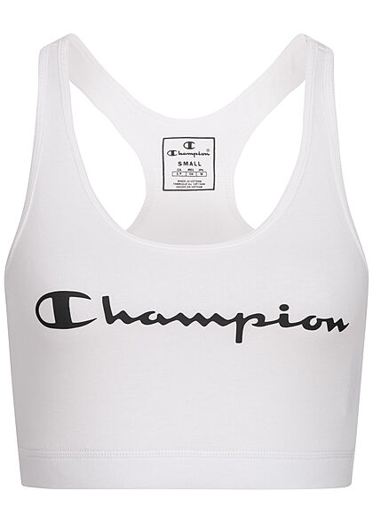 Champion Damen Performance Crop Tank Top Bra mit Logo Print weiss