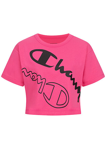 Champion Damen Performance Crop Top T-Shirt mit Logo Print pink schwarz