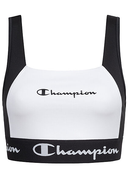 Champion Damen Performance 2-Tone Crop Tank Top Bra Logo Print am Bund weiss schwarz