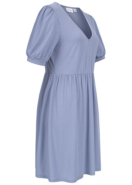 VILA Damen 1/2 Arm V-Neck Struktur Kleid english manor blau