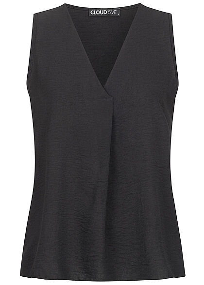 Cloud5ive Dames Blouse met V-hals en structuurstof zwart