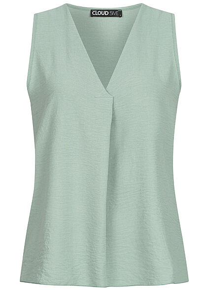 Cloud5ive Dames Blouse met V-hals en structuurstof greon - Art.-Nr.: 22036239