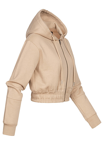 Cloud5ive Dames Cropped Sweat Jacket Hoodie met rits en brede tailleband beige