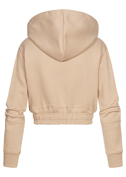 Cloud5ive Dames Cropped Sweat Jacket Hoodie met rits en brede tailleband beige