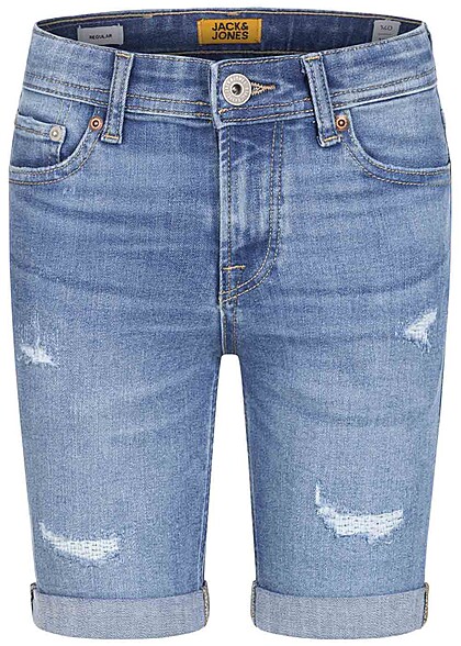Jack and Jones Junior Jeans Korte broek met 5 zakken vernietigde look blauw - Art.-Nr.: 22040004