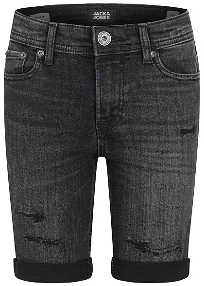 Jack and Jones Junior Jeans Korte broek met 5 zakken vernietigde look zwart