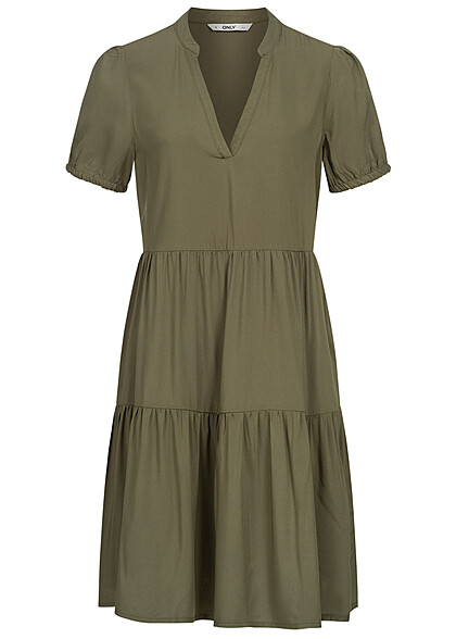 ONLY Dames Viscose Jurk met volant en V-hals groen