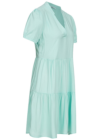 ONLY Dames Viscose Jurk met volant en V-hals pastelturquoise