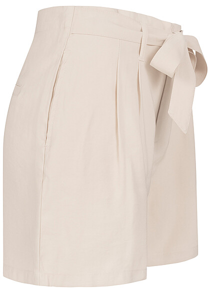 ONLY Dames Korte broek met hoge taille en bindceintuur beige